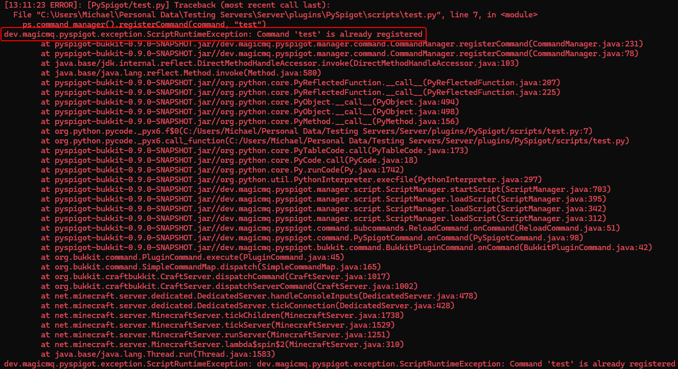 服务器控制台中 Java 异常的示例